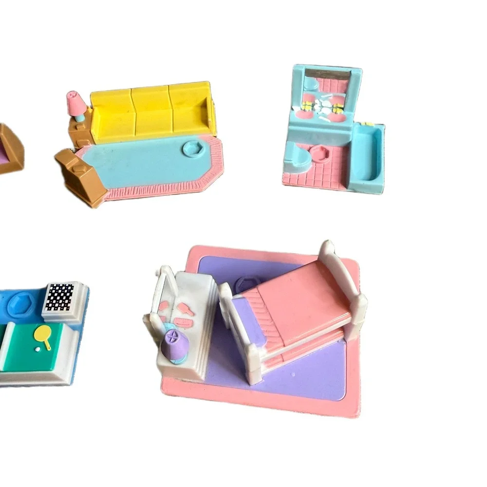 Vintage Galoob My Pretty Dollhouse Miniature Furniture Set‎ Pink Blue Yellow 5pc